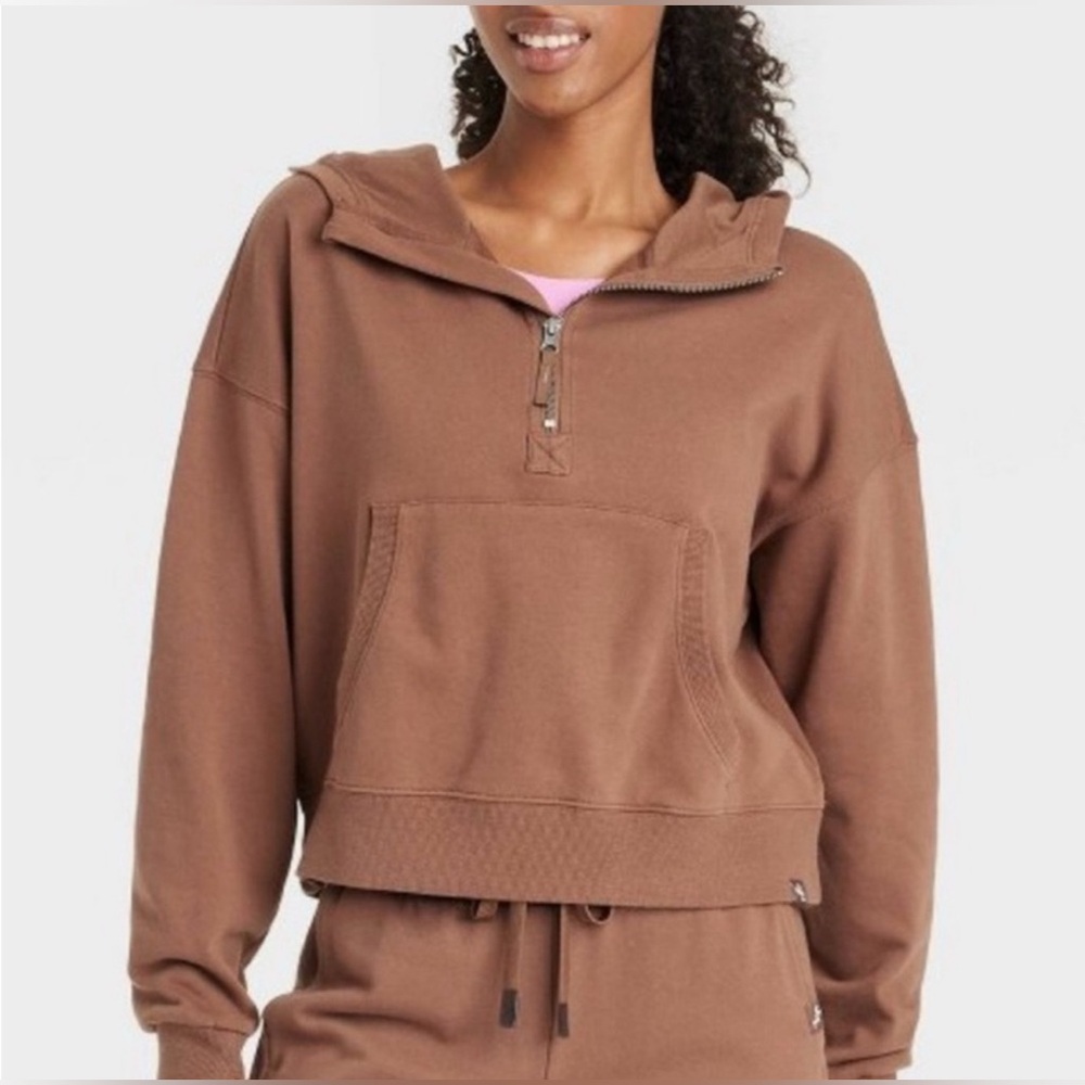 NWT JOYLAB women’s French Terry 1/2 Zip Hooded Pullover Sweatshirt M & XL ✨ - Picture 2 of 8